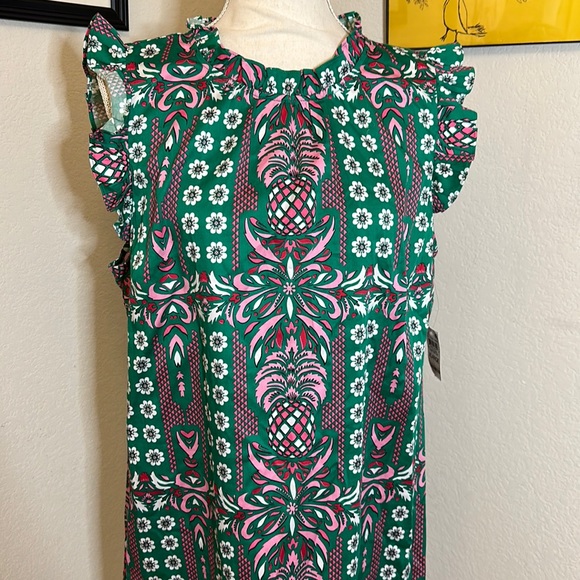 Macys ruffle sleeveless dress pink green pattern xl - Picture 3 of 8